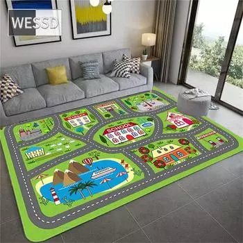 Ковер с мультяшным дорожным движением для детской комнаты, скандинавский милый игровой ковер для детей, мягкий фланелевый прикроватный коврик, противоскользящий коврик для спальни 40x60cm 1pcs