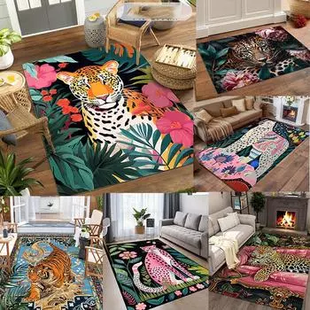 Ковер с принтом в виде розового леопарда и цветочного узора в стиле джунглей, современный стильный коврик для пола в спальне, прихожей, для декора офиса 40X60cm-16x24in