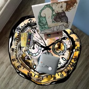Ковер с ретро-часами и нескользящей основой, круглой формы, с богатым рисунком, быстро впитывает воду 40cm