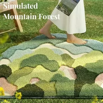 Ковер с узором «горный лес» с флокированным узором, современный коврик для ванной комнаты с цветочным узором, высокие и низкие плюшевые нерегулярные ковры у кровати 45x70cm