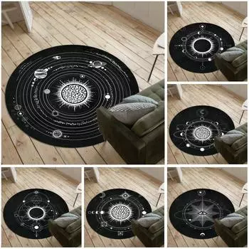 Ковер Спальня Гостиная Коврик Дверной Коврик Украшения Досуг Коврик Черное Солнце Луна Планета Круглый Ковер 40CM