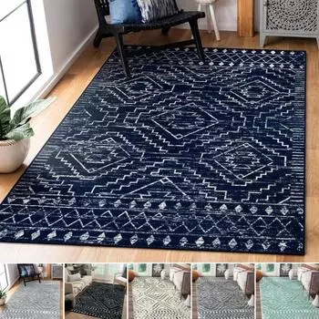 Ковер в марокканском стиле для гостиной, ретро, моющийся, для спальни в фермерском стиле, черный, нескользящий, мягкий коврик для входа на кухню 40x60cm