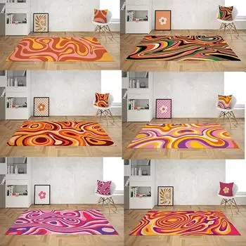 Ковер в стиле ретро с завитками, психоделический, заводной, 70-е, волнистый, триповый, коврик для спальни, эстетичный, гостиная, декор Y2K, спальня, ковер 40X60cm-16x24in