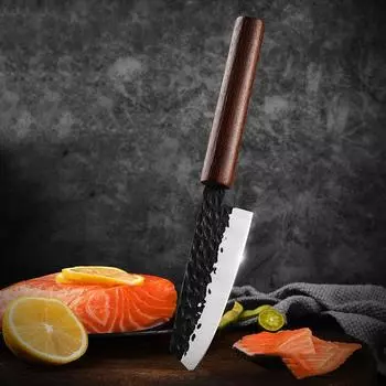 Ковка Нож шеф-повара из нержавеющей стали Деревянная ручка Кливер Слайсер Нож для пилинга Фруктовый нож Суши Рыба Сырье Кухонные ножи 1