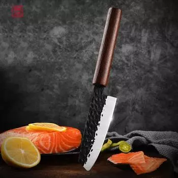 Ковка Нож шеф-повара из нержавеющей стали Деревянная ручка Кливер Слайсер Нож для пилинга Фруктовый нож Суши Рыба Сырье Кухонные ножи 1