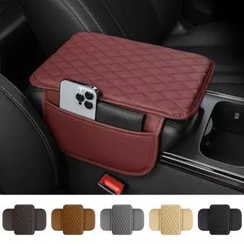 Коврик для автомобильного подлокотника с 2 сумками для хранения, толстая губка из искусственной кожи, снимающая усталость от вождения, защищающая центральную консоль, подушка для хранения в салоне автомобиля чёрный