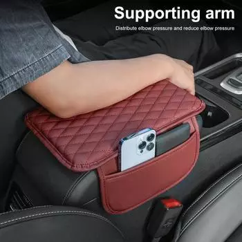 Коврик для автомобильного подлокотника с 2 сумками для хранения, толстая губка из искусственной кожи с эффектом памяти, снимает усталость от вождения, защищает центральную консоль, ящик для хранения в салоне автомобиля чёрный