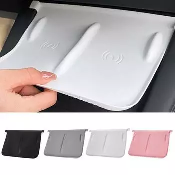 Коврик для беспроводной зарядки на центральной консоли, силиконовый нескользящий водонепроницаемый аксессуар для салона автомобиля, подушка для беспроводного зарядного устройства для телефона, подушка для Tesla Model 3/Y чёрный