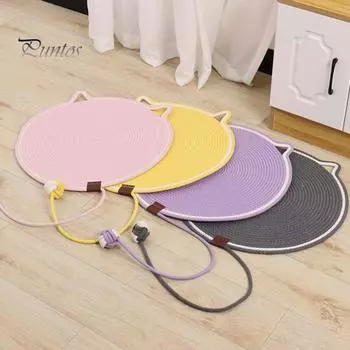 Коврик для царапания кошек, большой размер, 35 см, натуральный хлопковый канат, коврик для царапания кошек, двойные когтеточки для домашних кошек, прочная чистая кровать для кошек с игрушечным мячом серый