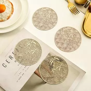 Коврик для чаши стильный блестящий прочный коврик для стола ПВХ полый коврик для украшения обеденного стола коврик для чашки для офиса A серебряный