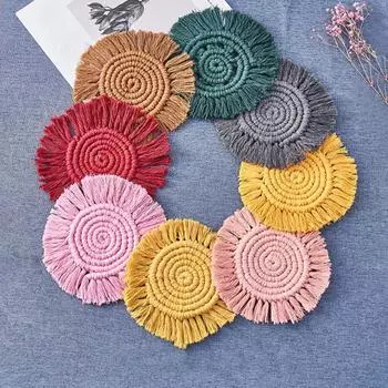 Коврик для чашки с высокой впитывающей способностью, плетеная подставка для напитков, однотонная термостойкая многоразовая тканая подставка для чашки белый