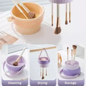 Коврик для чистки кистей 3 в 1 с держателем для сушки кистей, силиконовый коврик для чистки кистей для макияжа Чаша для чистки кистей для макияжа Инструмент для мытья косметических кистей