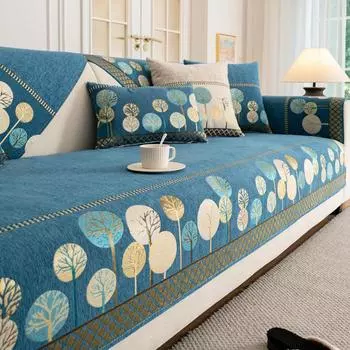 Коврик для дивана из шенилла Full Moon Tree, нескользящий однотонный диван, универсальный чехол для дивана на все времена, жаккардовая комбинированная подушка для дивана 70x70cm синий