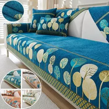 Коврик для дивана из шенилла, нескользящий однотонный диван, универсальный чехол для дивана на все времена, жаккардовая комбинация, подушка для дивана высшего качества 70x70cm 1pc синий