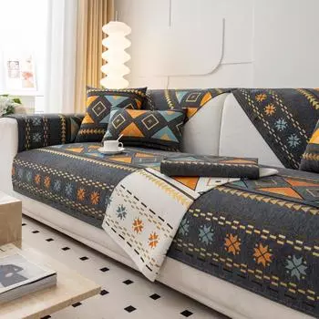 Коврик для дивана в стиле бохо, универсальный, всесезонный, противоскользящий, устойчивый к царапинам, подходит для домашних животных, защитный чехол для дивана 1/2/3/4 Handrail 70X70cm оранжевый