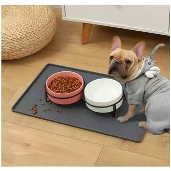 Коврик для домашних животных, коврик для кормления, питья, кормушки для кошек и собак, коврик для корма для кошек, коврик для миски для корма для собак, силиконовый водонепроницаемый коврик для миски для домашних животных 48X30CM серый