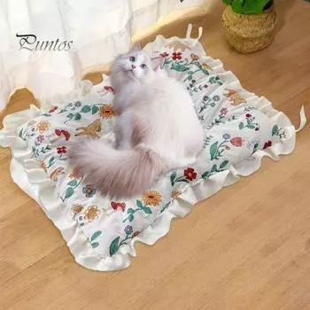 Коврик для домашних животных с цветочным узором, коврик для кровати для домашних животных, кружевное украшение, коврик для сна для кошек, мягкая удобная подушка для конуры для домашних животных XS зелёный