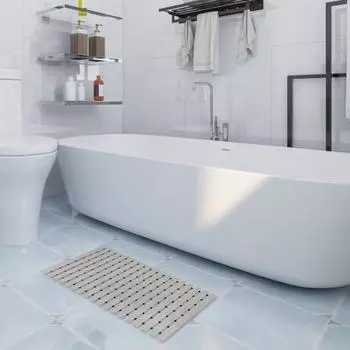 Коврик для душа Yousheng, однотонный, можно стирать в стиральной машине, легко чистить, быстросохнущий, нескользящий, со сливным отверстием светло-серый