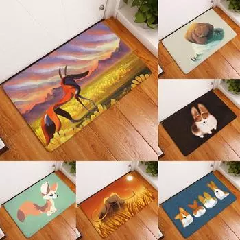 Коврик для двери дома, гостиной, спальни, коридора, прямоугольный ковер каваи, нескользящий ковер с рисунком милой корги лисы 40x60cm