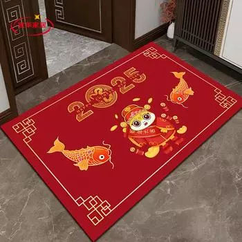 Коврик для двери на Новый год Коврик для двери на год змеи Праздничный коврик для прихожей Водопоглощающий нескользящий коврик для ног Красный ковер для входной двери 40Cm * 60cm crystal velvet
