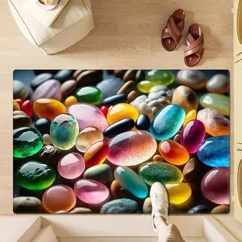 Коврик для двери с принтом разноцветных камней 4 размера, ультрамягкий кухонный фланелевый коврик для ванной комнаты, впитывающий воду, коврик для туалета, ванной комнаты, умывальника 40x60cm