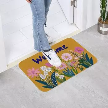 Коврик для двери с рисунком из мультфильмов, цветов и растений, с нескользящей основой, подходит для входа в помещение и на улицу, подходит для ванной комнаты, кухни, 40cmx60cm