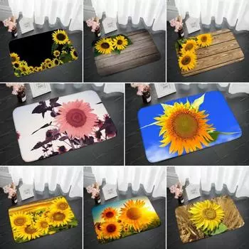 Коврик для двери серии «Подсолнух», нескользящий, для ванной, кухни, для украшения дома, гостиной, с цветочным принтом, моющийся, входной ковер 40x60cm