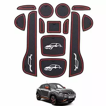 Коврик для дверного кармана Nissan Juke от Rifoda NISSAN JUKE Модель автомобиля Резиновый коврик для салона автомобиля Детали коврика для консоли Противоскользящий коврик для салона (13pcs) Черный + красный