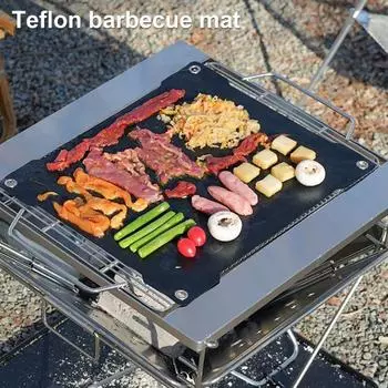 Коврик для гриля на открытом воздухе с термостойким антипригарным покрытием, водонепроницаемый, маслостойкий коврик для барбекю, многофункциональный, портативный, складной, из стекловолокна чёрный