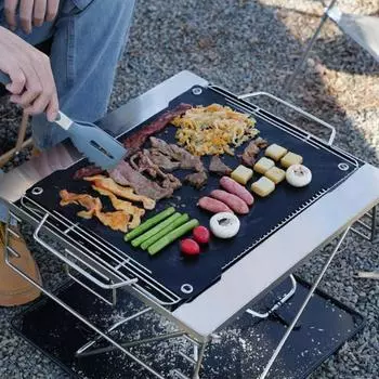 Коврик для гриля на открытом воздухе с термостойким антипригарным покрытием, водонепроницаемый, маслостойкий коврик для барбекю, многофункциональный, портативный, складной, из стекловолокна чёрный