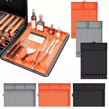 Коврик для гриля Силиконовый нескользящий коврик для инструментов для гриля с капельной подушечкой для барбекю, термостойкий коврик для гриля 3Grids оранжевый