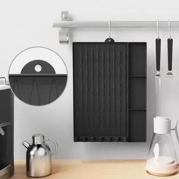 Коврик для гриля Силиконовый нескользящий коврик для инструментов для гриля с капельной подушечкой для барбекю. Жаропрочный коврик для гриля для хранения посуды. Легко чистится. Кухонная стойка. 3Grids чёрный