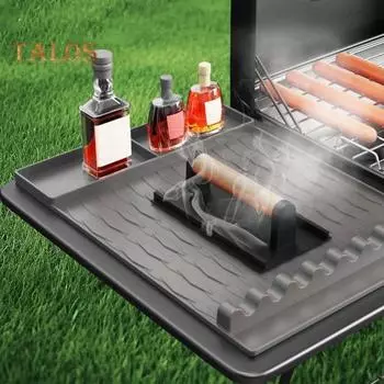 Коврик для гриля Силиконовый нескользящий коврик для инструментов для гриля с капельной подушечкой для барбекю. Жаропрочный коврик для гриля для хранения посуды. Легко чистится. Кухонная стойка. 3Grids оранжевый