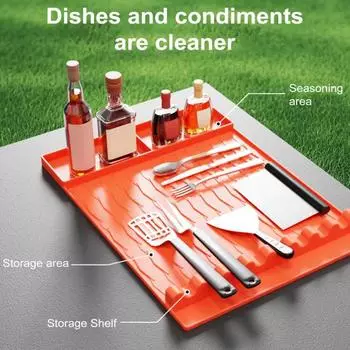 Коврик для гриля, силиконовый нескользящий коврик для гриля с подложкой для сбора капель для барбекю, термостойкий коврик для стола-гриля для хранения принадлежностей, легко моется, кухня 3Grids оранжевый