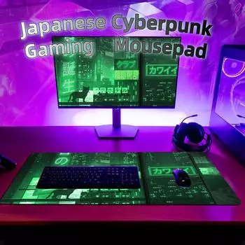 Коврик для игровой мыши, гладкая поверхность, прошитые края, японский киберпанк, 80x30 см розовый