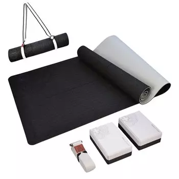 коврик для йоги из термопластичного эластомера 61 см x 183 см x толщина 6 2 блока для йоги ремень для переноски [набор для йоги] (ширина мм) + + + (черный/серый)
