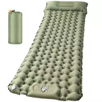 Коврик для кемпинга Air Mat [надувается 30 секунд, толщина 10 см] Управляется ногой, имеет бесконечное количество соединений, включает подушку, подходит для сна в машине, значение R 4,0, толстый,