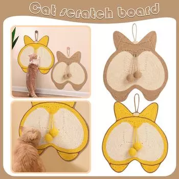 Коврик для когтей из сизаля в форме собачьей задницы, доска для защиты от царапин, подвесная когтеточка для кошек, игрушка для домашних животных One Size светло-коричневого