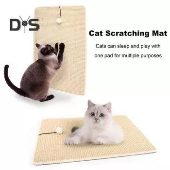 Коврик для когтеточки для кошек, коврик для когтей из натурального сизаля с плюшевым шариком, защита для мебели, противоскользящий коврик для стен, полов, коврик для когтеточки для кошек светло-коричневого