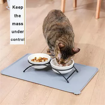 Коврик для кормления домашних животных, нескользящий, водонепроницаемый, с отпечатком лапы, подставка для миски для домашних животных, прочный и легкоочищаемый коврик One Size чёрный