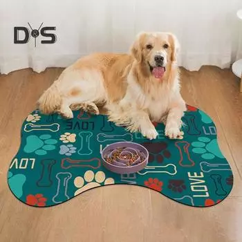 Коврик для кормления домашних животных, впитывающая подушка для корма для собак, коврик для миски для кошек в форме кости, нескользящий коврик для домашних животных, быстросохнущий коврик для дозатора воды для собак 35cm бежевый