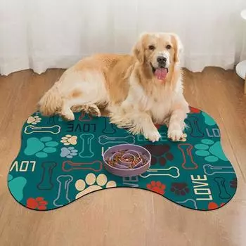 Коврик для кормления домашних животных, впитывающая подушка для корма для собак, коврик для миски для кошек в форме кости, нескользящий коврик для домашних животных, быстросохнущий коврик для дозатора воды для собак 35cm бежевый