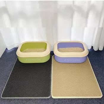 Коврик для кошачьего туалета, двухслойный коврик из ЭВА с двойным фильтром, водонепроницаемый коврик для чистки домашних животных, моющийся герметичный коврик для кошачьего туалета 30 * 45CM чёрный