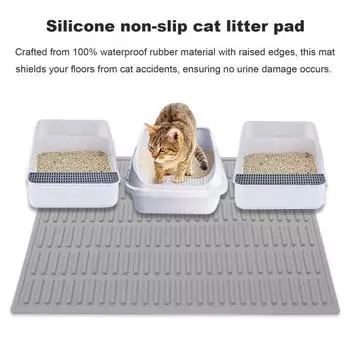 Коврик для кошачьего туалета, водонепроницаемый, легко чистящийся, коврик для сбора кошачьего туалета с приподнятыми краями, резиновый коврик без запаха для кошачьего туалета, коврик-ловушка серый