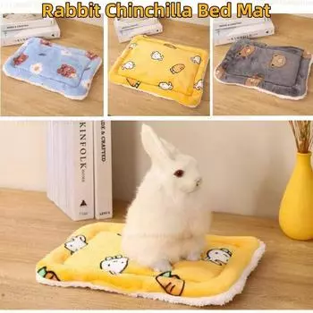 Коврик для кровати с кроликом, домик-гнездо, аксессуары для хомяка, кровать для хомяка с маленькими животными, коврик для дома, зимний теплый коврик с белкой и ежиком жёлтый