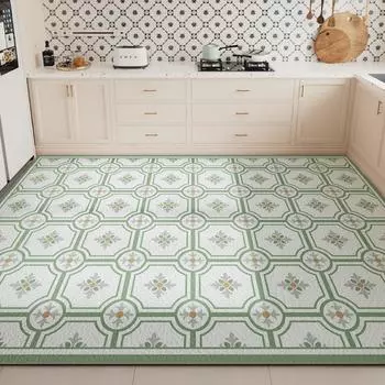 Коврик для кухни из ПВХ, большой размер, водонепроницаемый кожаный ковер, нескользящие коврики для ног, зеленый ковер, геометрический цветок, ковры для украшения дома 50x80cm