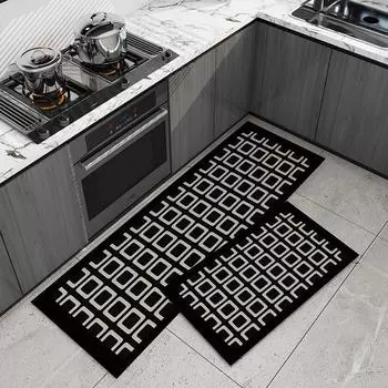 Коврик для кухни ПВХ водонепроницаемые коврики кожа анти-масляный противоскользящий ковер черные ковры клетчатые полосатые коврики для украшения дома 50x80cm