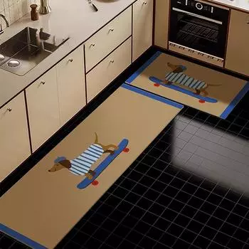 Коврик для кухни с рисунком таксы, противоскользящий, маслостойкий, водонепроницаемый, из ПВХ, кожаные коврики, симпатичные декоративные коврики с длинными полосками 50x80cm