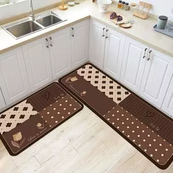 Коврик для кухни Водонепроницаемый коврик из ПВХ-кожи Нескользящие коврики Ковер с цветочным узором Маслостойкие длинные полоски Декоративные коврики 50x80cm