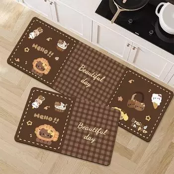 Коврик для кухни Водонепроницаемый маслянистый коврик из ПВХ-кожи Нескользящий коврик для ног Милые мультяшные коврики для пола Длинные полоски Декоративные ковры для дома 50x80cm